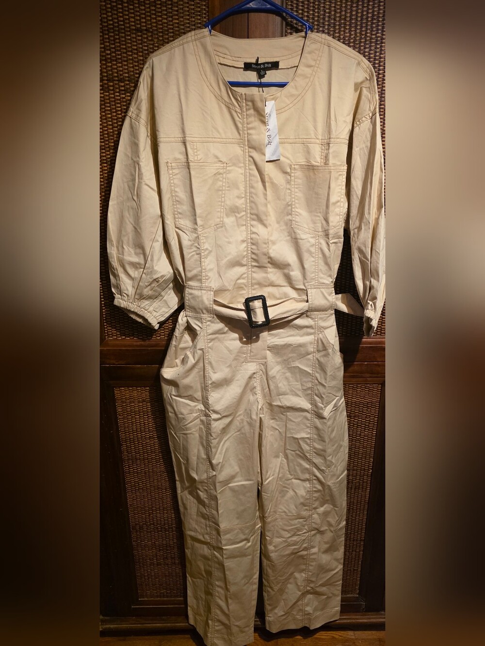 Strut & Bolt NWT Large Womens Beige Utility Belted Jumpsuit PTP 21 Inseam 29 - Picture 4 of 8